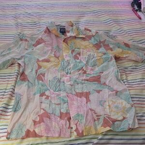 GAP Floral Casual Button Down Shirt - Pink, Yellow, Green